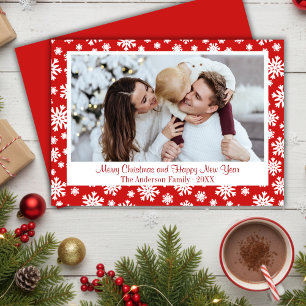Red And White Snowflake Christmas Photo Holiday Card