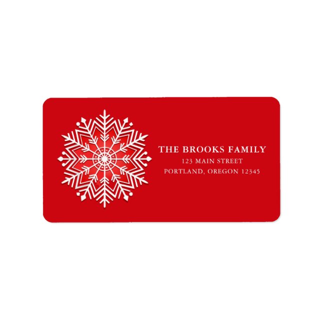 Red and White Snowflake Christmas Return Address Label (Front)