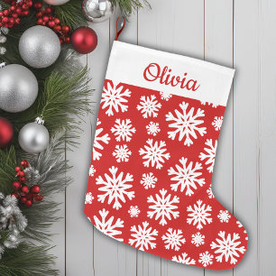 Red And White Snowflake Classic Personalised Large Christmas Stocking
