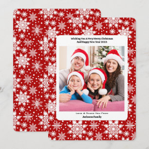 Red and White Snowflake Merry Christmas Custom Thank You Card