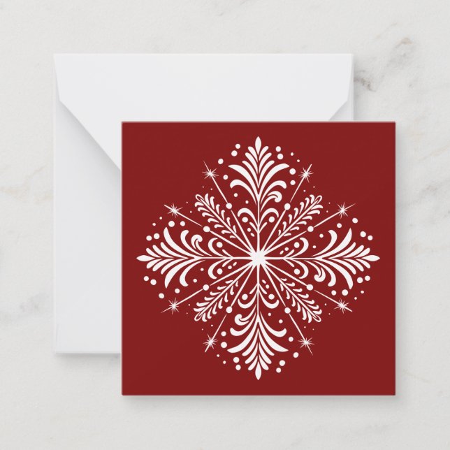 Red and White Snowflake Mini Christmas Card (Front)