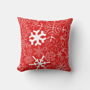 Red and White Snowflake Pattern Christmas Cushion