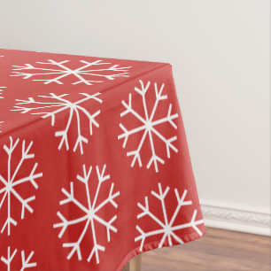 Red and white snowflake pattern Christmas Holiday Tablecloth