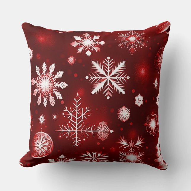 Red And White Snowflake Pattern Cushion (Front)