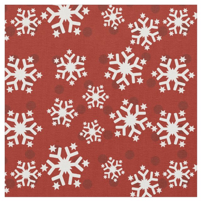 Red and White Snowflake Pattern Fabric (Close Up)