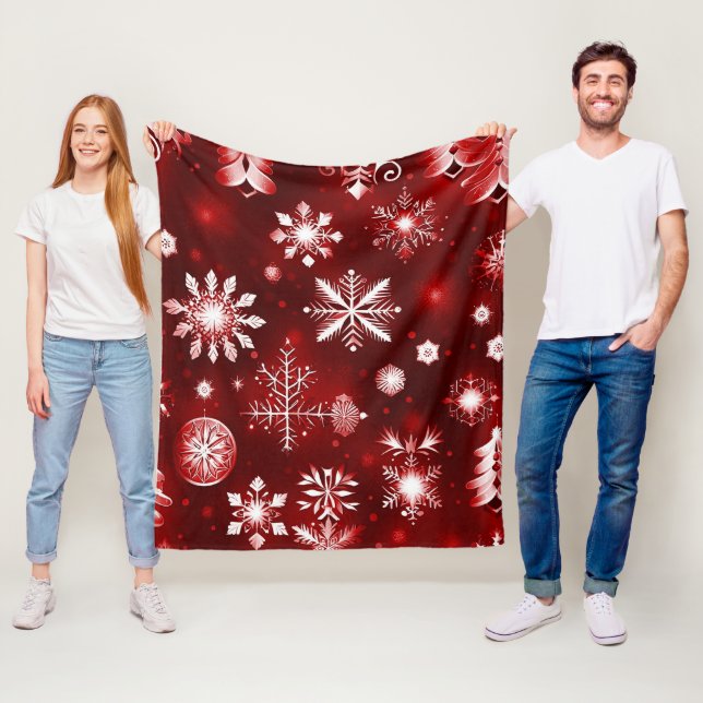 Red And White Snowflake Pattern Fleece Blanket (In Situ)