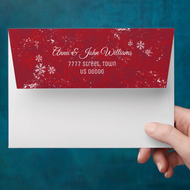 Red and white snowflake personalised christmas envelope (Hand)