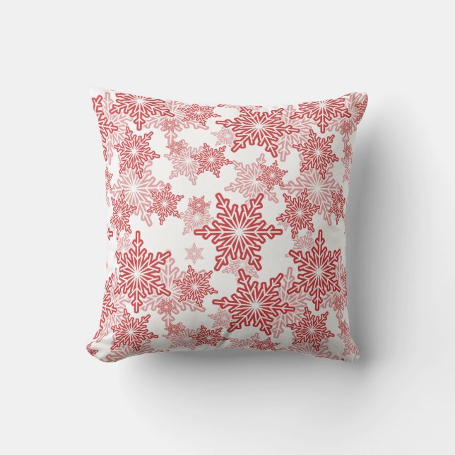 Red and White Snowflake Seamless Pattern Cushion (Front)