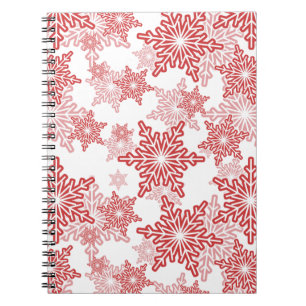 Red and White Snowflake Seamless Pattern Notebook