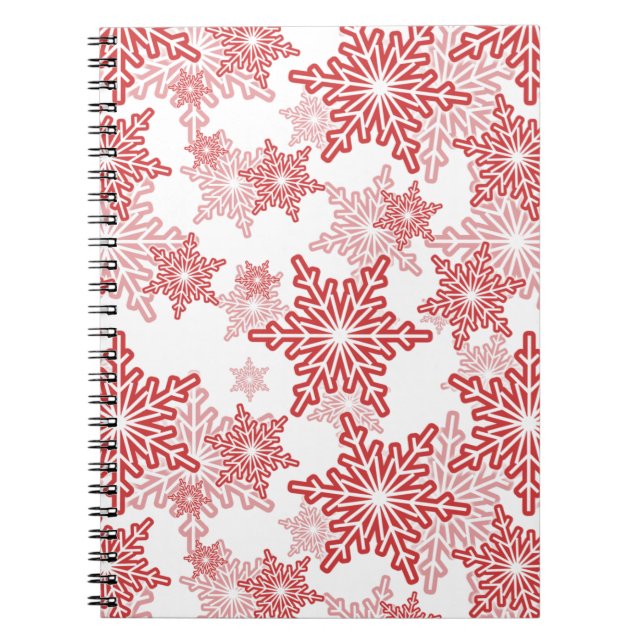 Red and White Snowflake Seamless Pattern Notebook (Front)