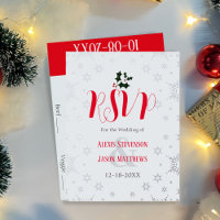 Red and White Snowflake Winter Wedding RSVP Card