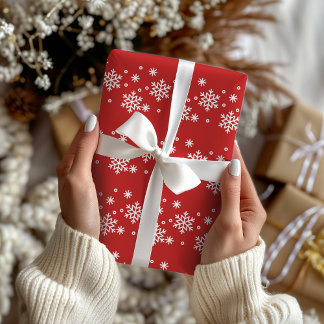 Red and White Snowflake wrapping paper