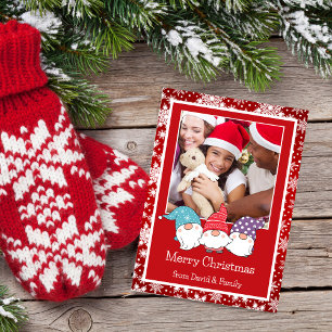 Red and White Snowflakes And Gnomes Photo Card
