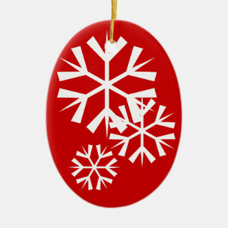 Red and White Snowflakes Ceramic Tree Decoration