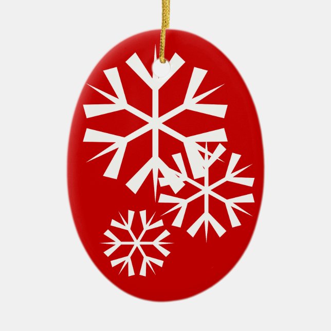 Red and White Snowflakes Ceramic Tree Decoration (Front)