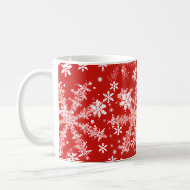 Red and White Snowflakes Coffee Mug (Left)