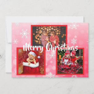 Red and White Snowflakes Family Photos Christmas Invitation