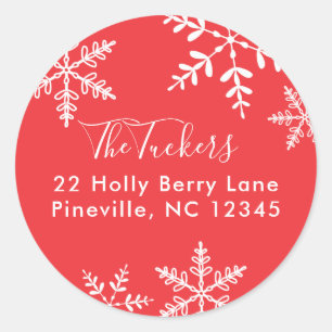 Red and White Snowflakes Merry Christmas Classic Round Sticker