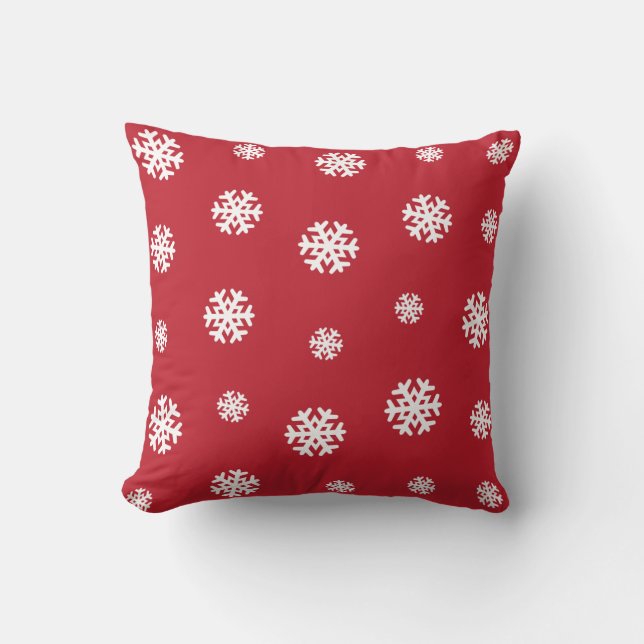 Red and White Snowflakes Pattern  | Christmas Cushion (Front)