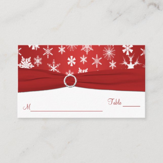 Red and White Snowflakes Placecards (Front)