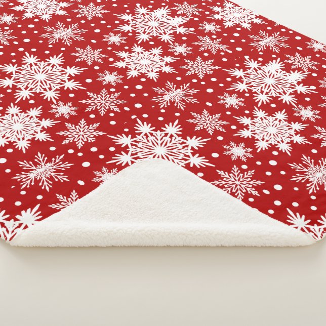Red And White Snowflakes Seamless Pattern  Sherpa Blanket (3/4)