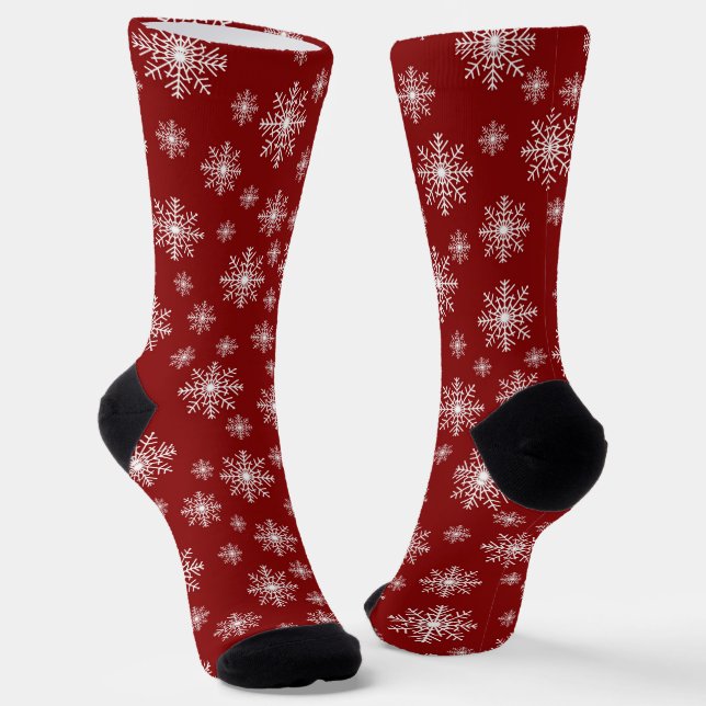 Red And White Snowflakes Socks (Angled)