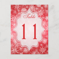 Red and White Snowflakes Table Number Card