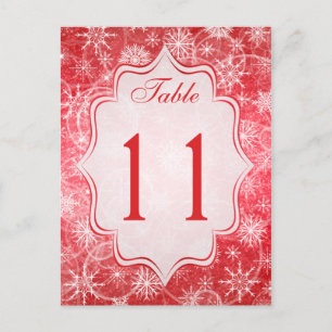 Red and White Snowflakes Table Number Card