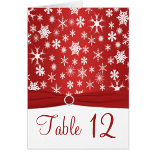 Red and White Snowflakes Table Number Card