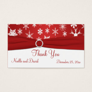 Red and White Snowflakes Wedding Favour Tag