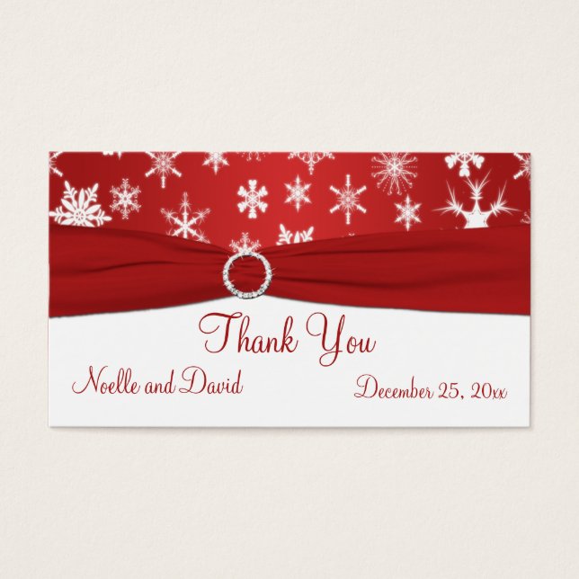 Red and White Snowflakes Wedding Favour Tag (Front)