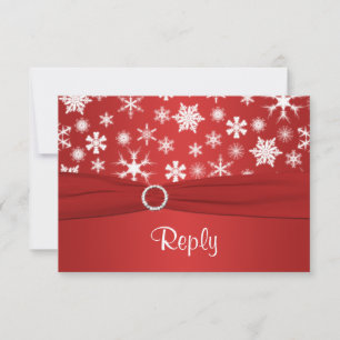 Red and White Snowflakes Wedding Reply Card 2