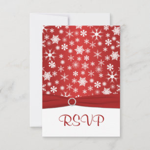 Red and White Snowflakes Wedding Reply Card 3
