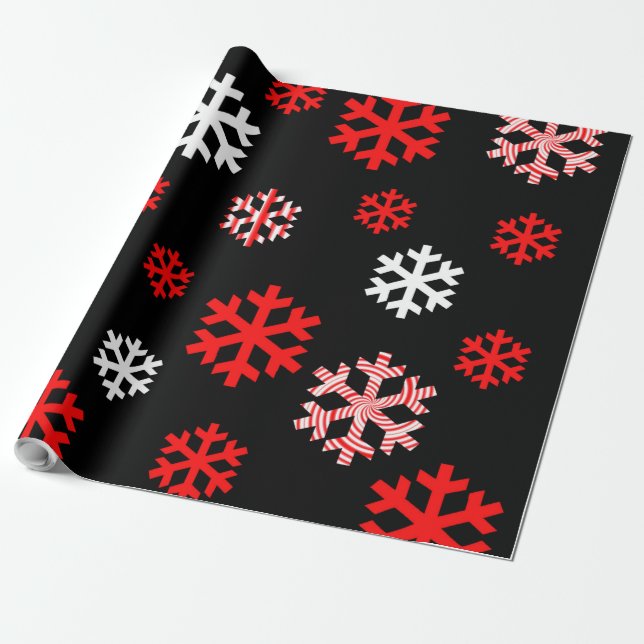 Red and White Snowflakes Wrapping Paper (Unrolled)