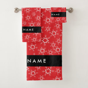 Red and White Snowflakes, Your name, Personalise Bath Towel Set