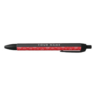 Red and White Snowflakes, Your name, Personalise Black Ink Pen