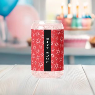 Red and White Snowflakes, Your name, Personalise Can Glass