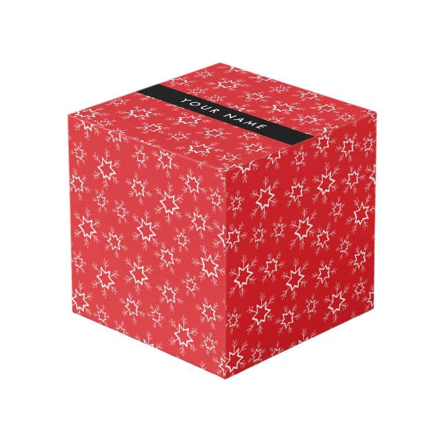 Red and White Snowflakes, Your name, Personalise Cube (Front Angled)