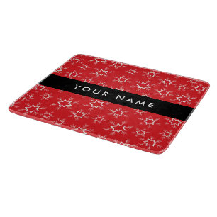 Red and White Snowflakes, Your name, Personalise Cutting Board