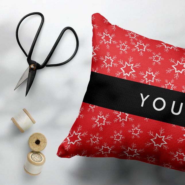 Red and White Snowflakes, Your name, Personalise Decorative Cushion (Creator Uploaded)