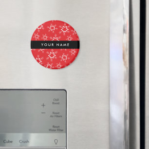 Red and White Snowflakes, Your name, Personalise Magnet