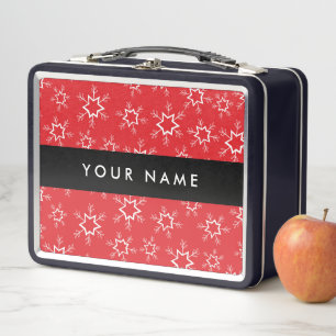 Red and White Snowflakes, Your name, Personalise Metal Lunch Box
