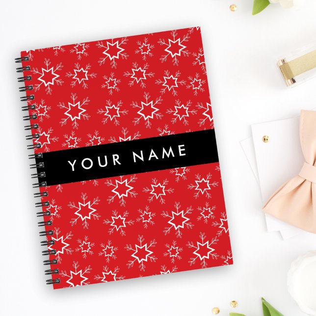 Red and White Snowflakes, Your name, Personalise Notebook (Creator Uploaded)