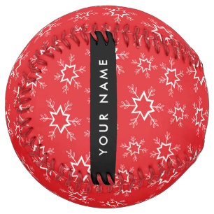 Red and White Snowflakes, Your name, Personalise Softball