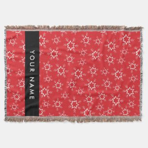 Red and White Snowflakes, Your name, Personalise Throw Blanket