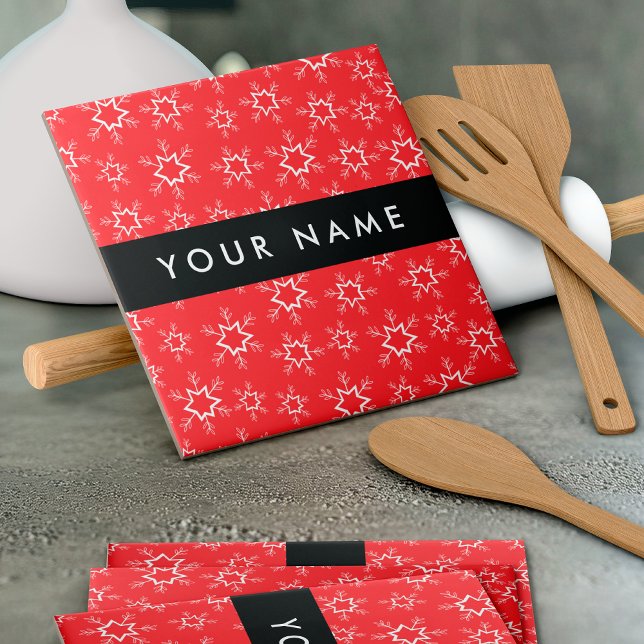 Red and White Snowflakes, Your name, Personalise Tile (Creator Uploaded)