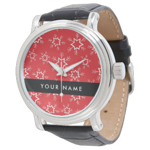 Red and White Snowflakes, Your name, Personalise Watch