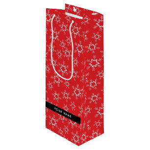 Red and White Snowflakes, Your name, Personalise Wine Gift Bag