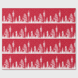 Red And White Snowy Winter Woodland Forest Wrapping Paper