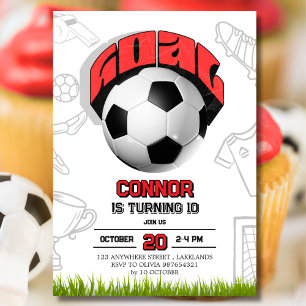 Red and White Soccer Ball Birthday Party  Invitation